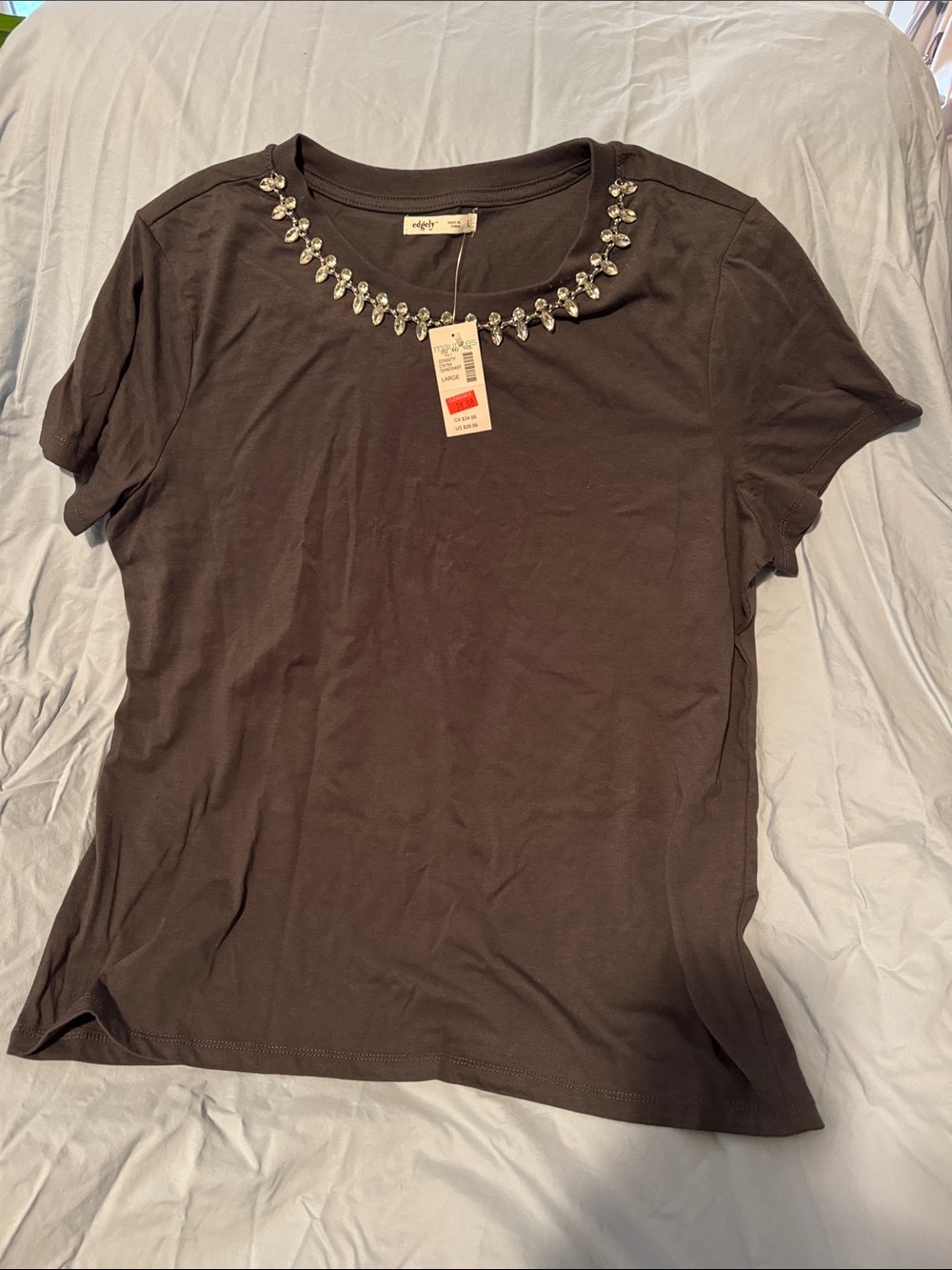 Edgely Short Sleeve Jeweled Neck Tee